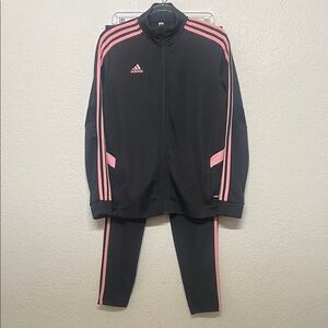 Adidas Women’s Size Medium Black Tracksuit with Pink Stripes